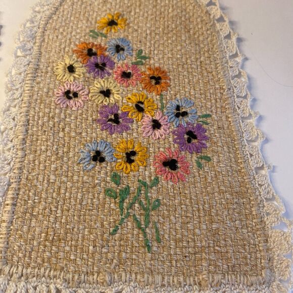 VTG Crocheted Embroidered Chair Head & Arm Cover Protectors Cotton Grannycore - Picture 10 of 15